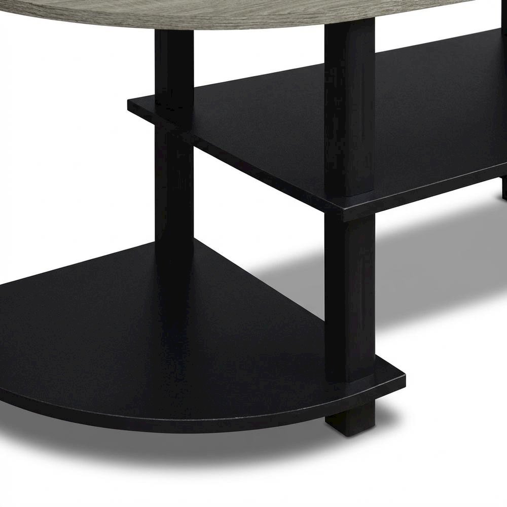 Wide TV entertainment center in French Oak Grey, black, wood, PVC tubes. Picture 6