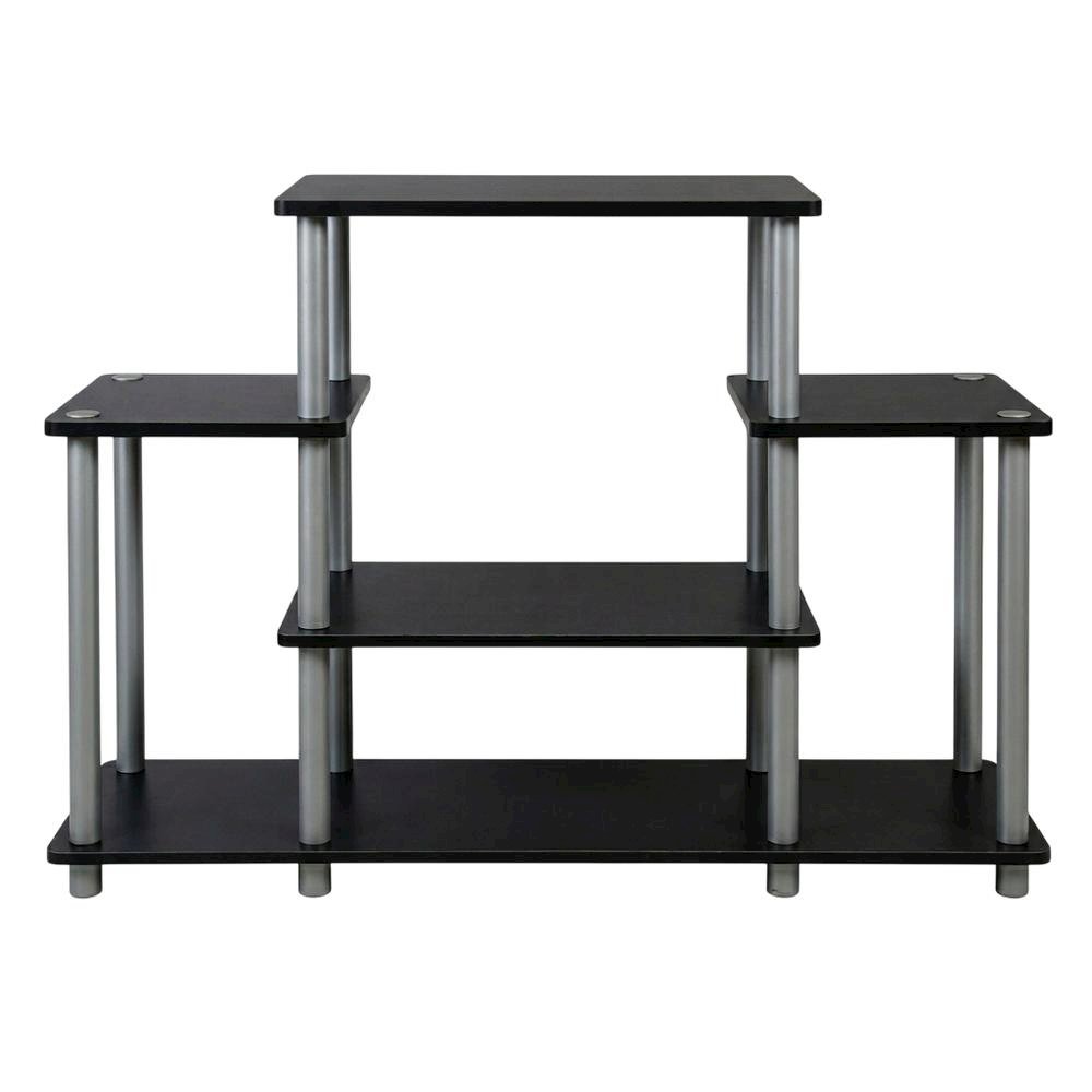 Black/Grey no tools entertainment center with modern design, sturdy construction. Picture 4