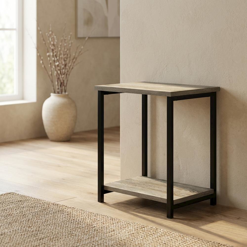 French Oak Metal Frame End Table for Living Room or Bedroom. Picture 2