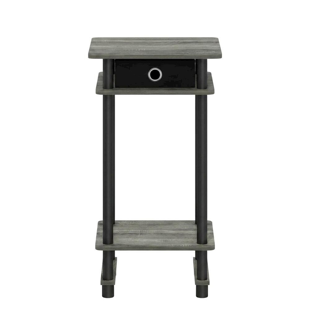 French Oak Grey and Black Tall End Table with Storage Bin. Picture 4
