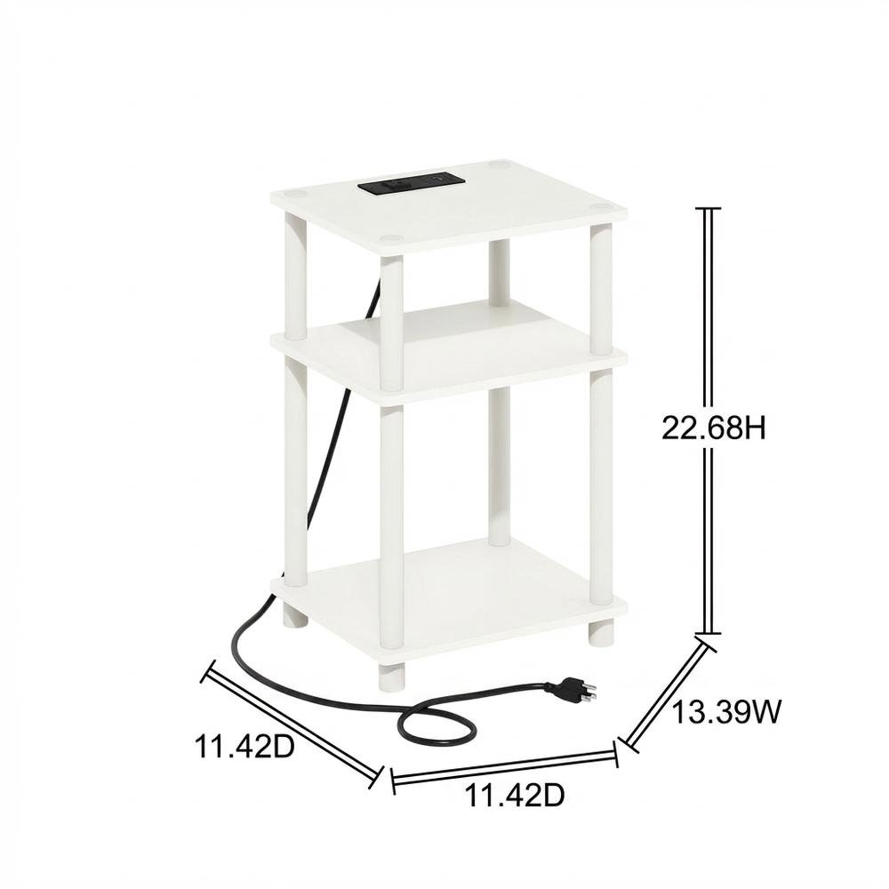 White, Storage Side Table, Open Shelf, USB Charging. Picture 7