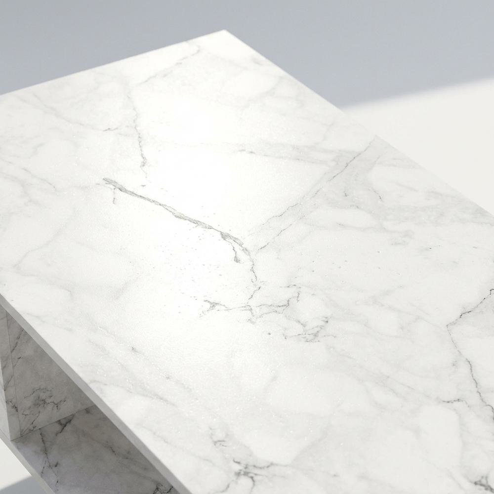 White marble TV stand for 40-inch screens with wood legs and mid-century design. Picture 5