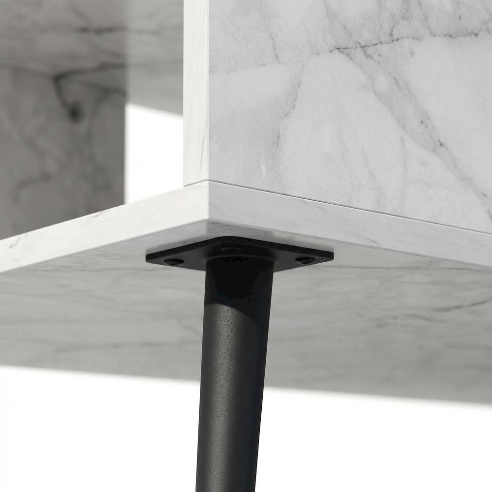 White marble TV stand for 40-inch screens with wood legs and mid-century design. Picture 6