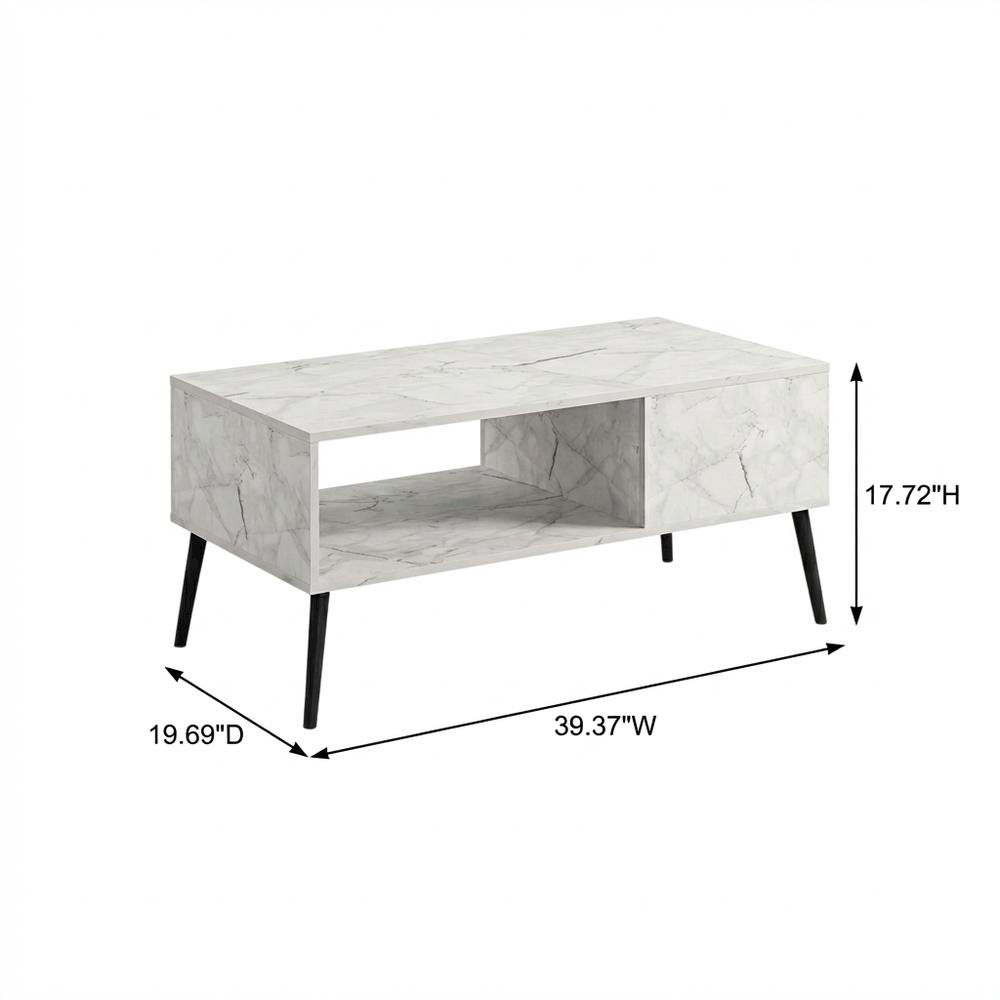 White marble TV stand for 40-inch screens with wood legs and mid-century design. Picture 7