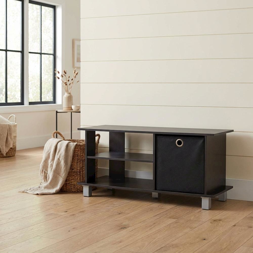 Simplistic TV Stand with Black Espresso Finish and Bin Drawers for Storage. Picture 3