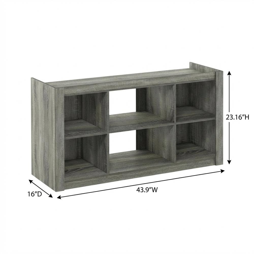 Wooden TV stand, open shelves, storage compartments, French Oak Grey finish. Picture 7