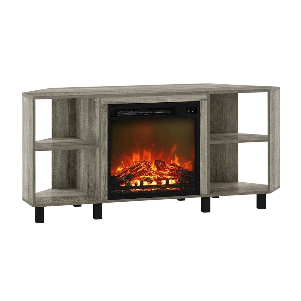 Wood TV stand with metal legs for up to 55-inch screens in French Oak Grey. Picture 1