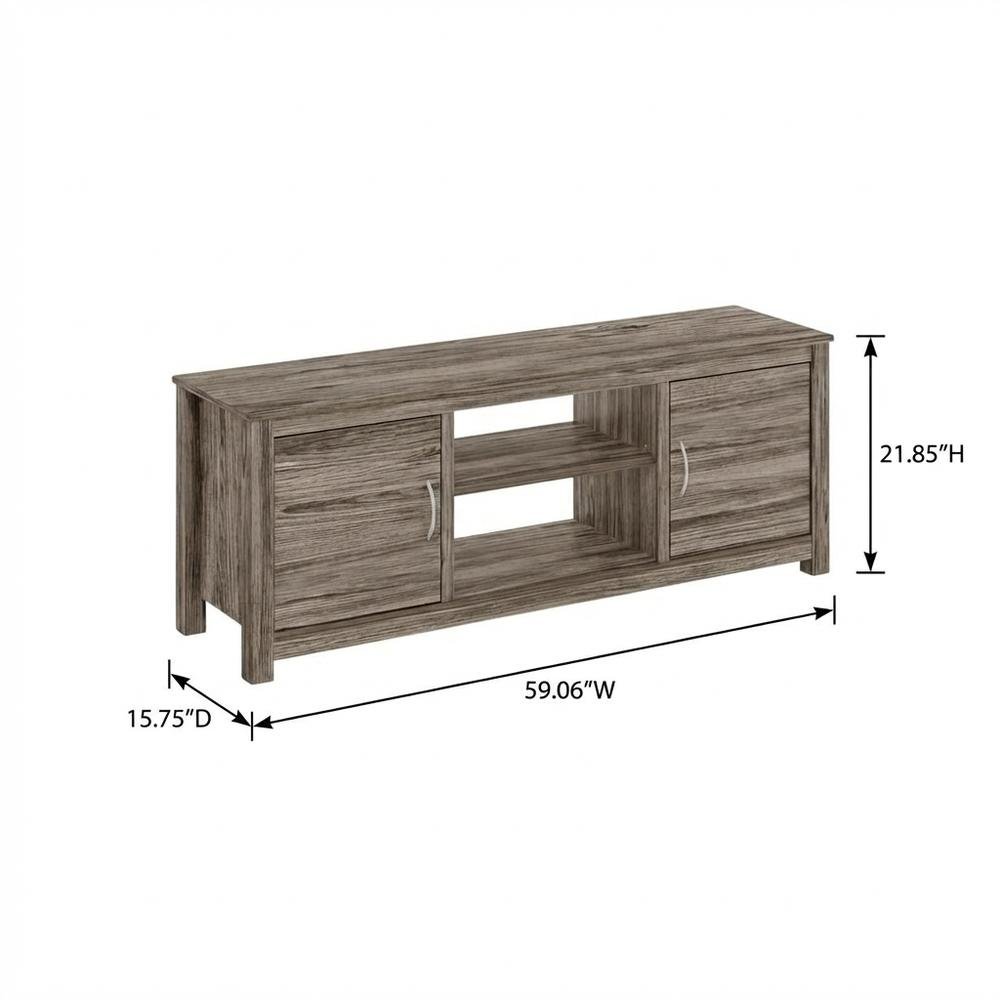 Wooden TV stand with rustic oak finish for up to 65-inch screens, ample storage. Picture 7