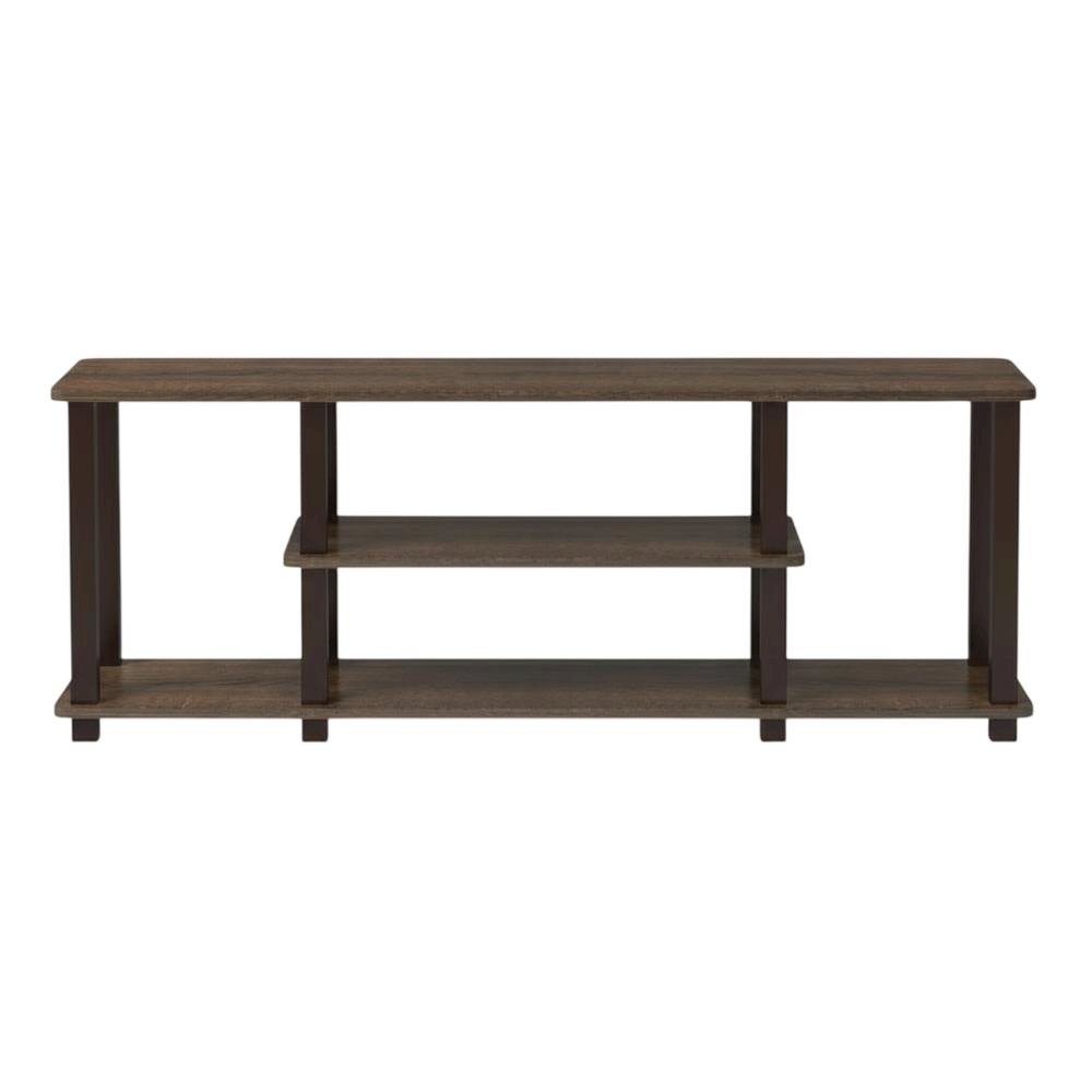 Walnut Brown 3-Tier TV Stand with Modern Wood Finish and Square Tube Design. Picture 4