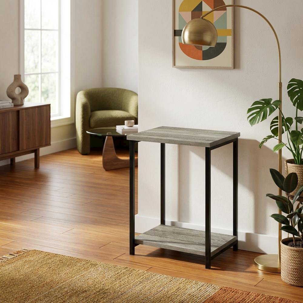 French Oak Metal Frame End Table for Living Room or Bedroom. Picture 3