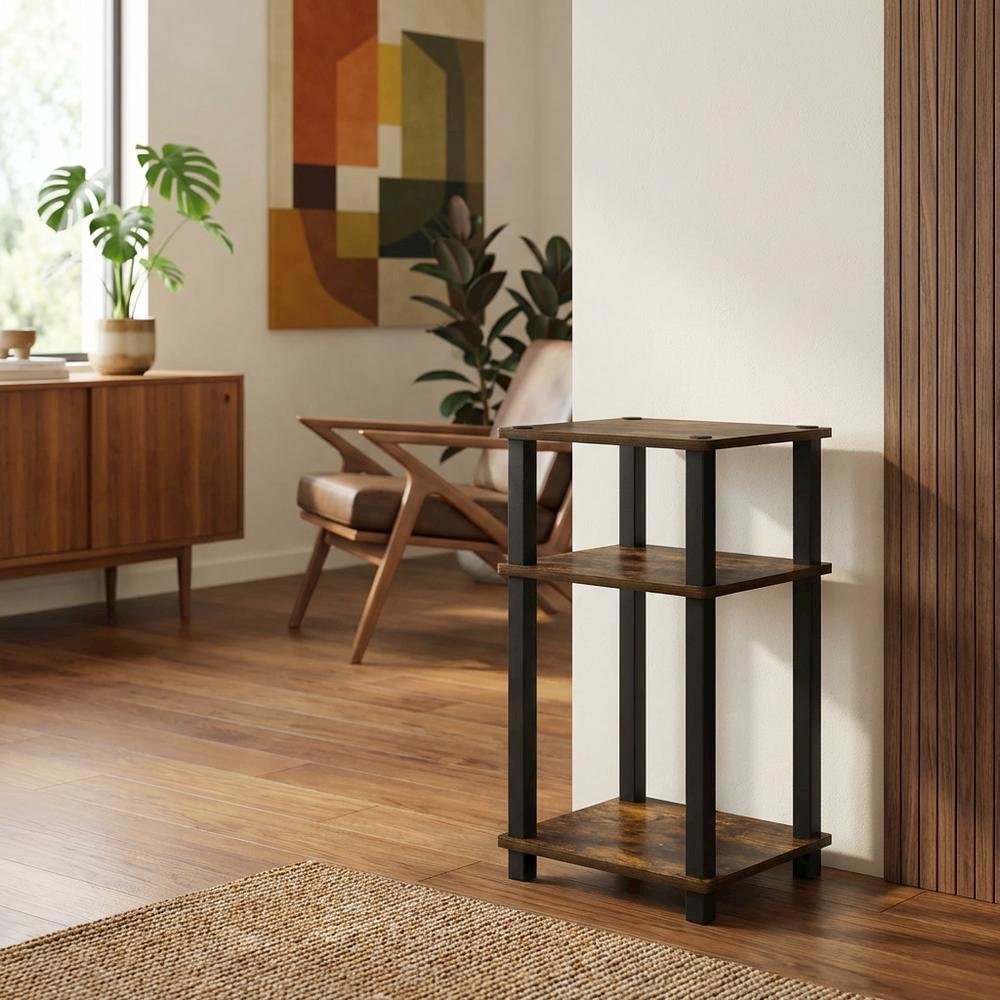 Amber Pine and Black 3-Tier End Table with Open Shelving and Modern Style. Picture 3
