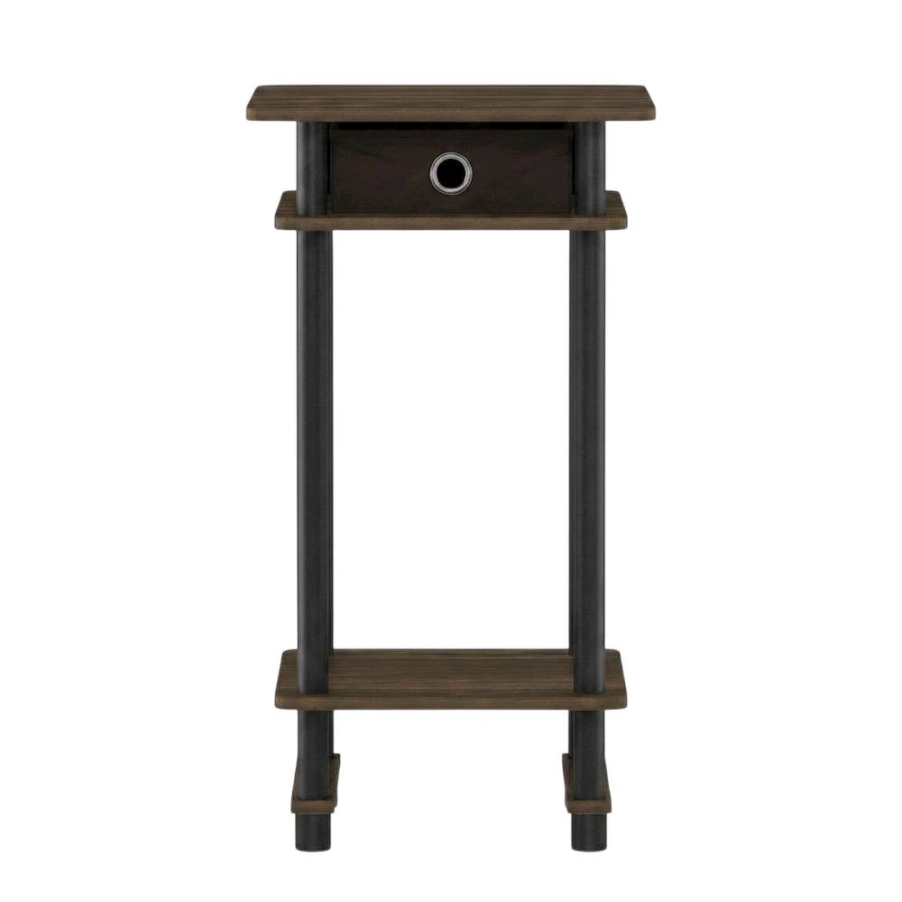 Tall end table with storage bin in dark walnut and black finish, set of 2. Picture 4