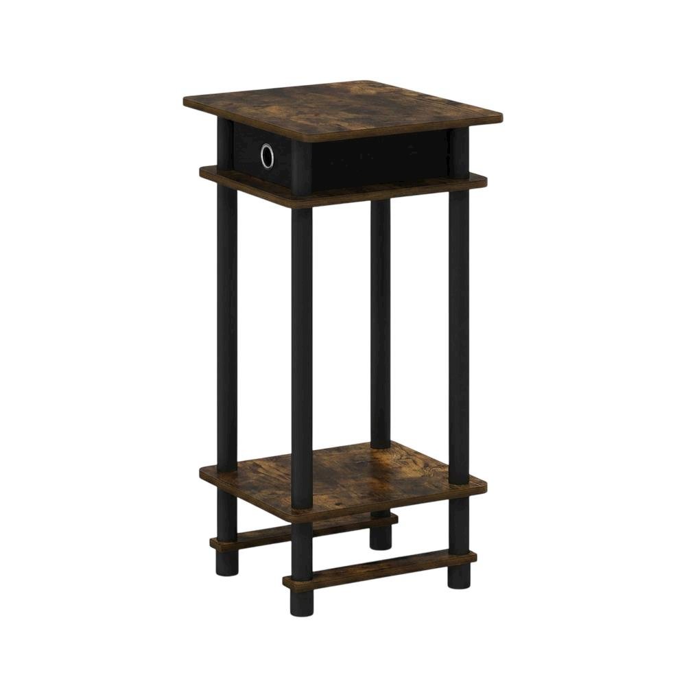 Amber Pine and Black Tall End Table with Storage Bin for Living Room. Picture 1