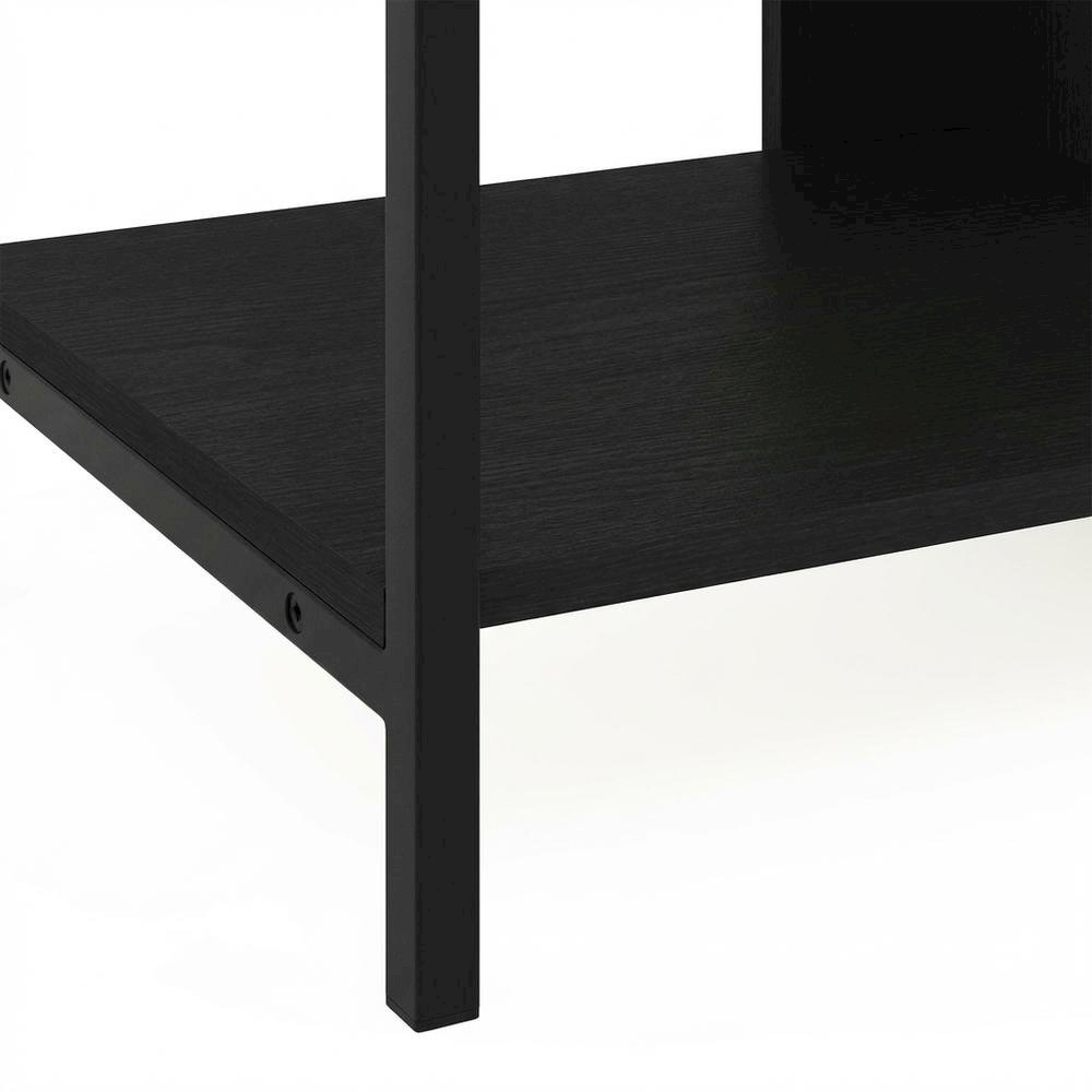 Modern black TV stand with open shelves for entertainment centers. Picture 6