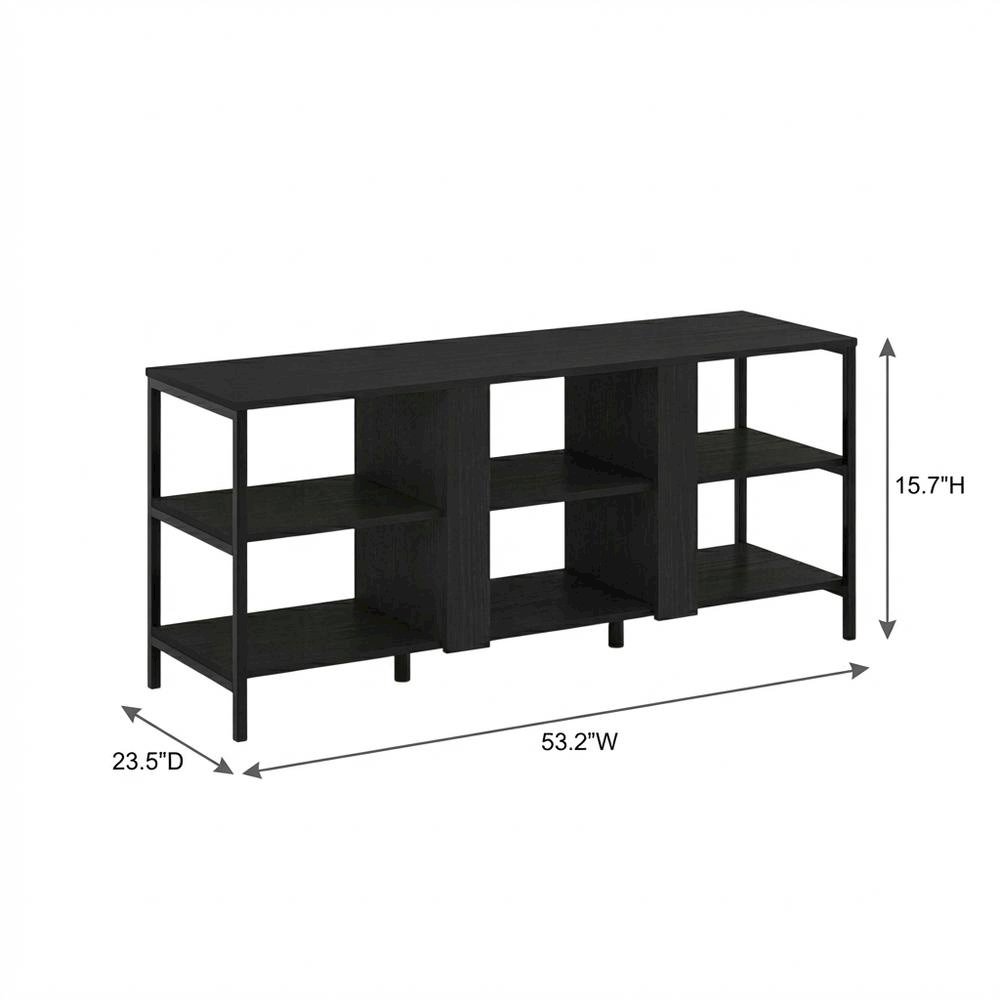Modern black TV stand with open shelves for entertainment centers. Picture 7