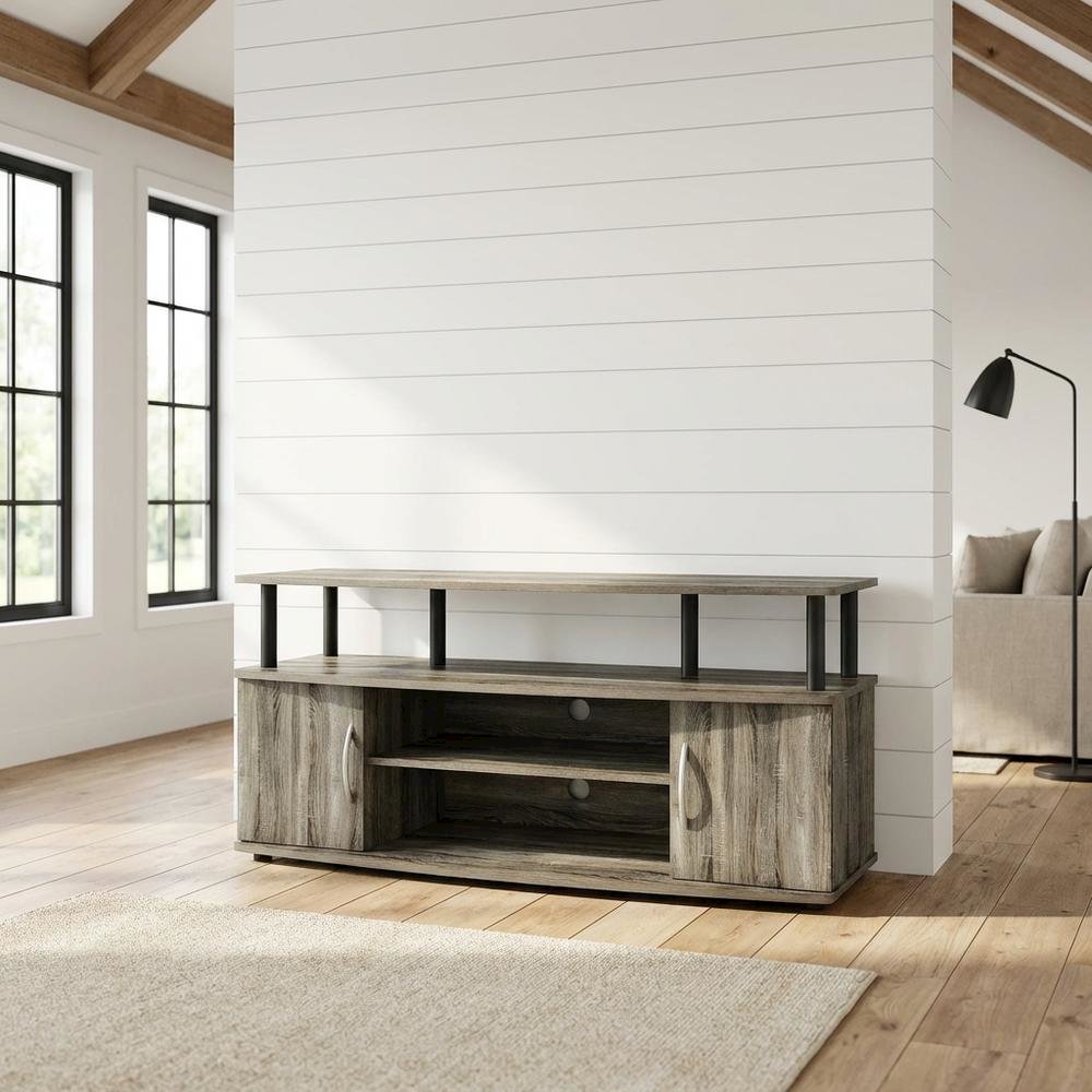 Gray oak entertainment center for up to 55-inch TVs with spacious storage. Picture 2