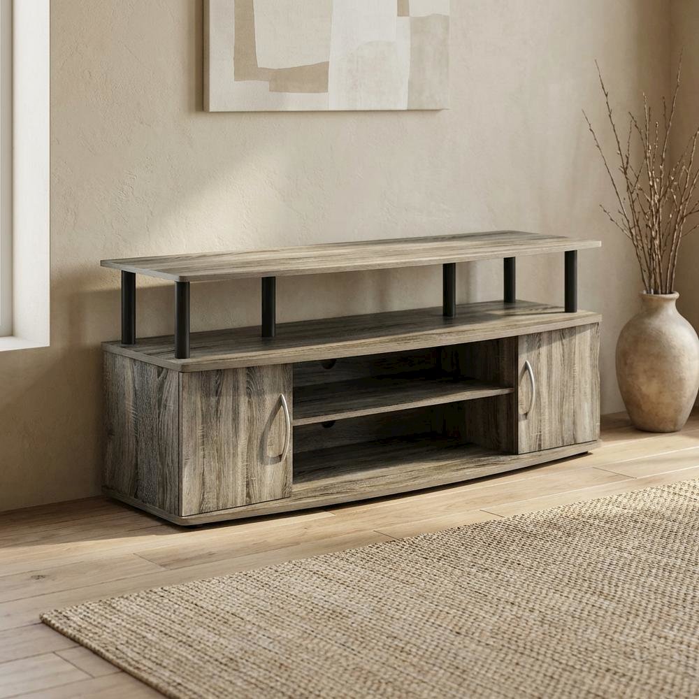 Gray oak entertainment center for up to 55-inch TVs with spacious storage. Picture 3