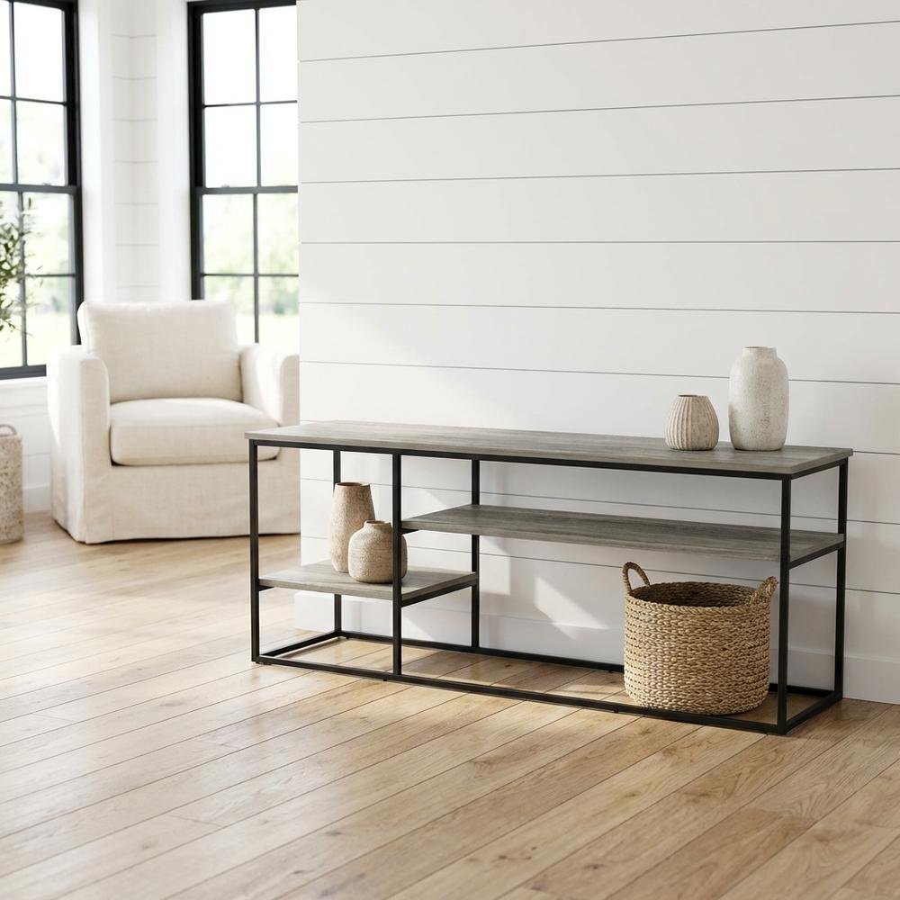 Modern TV Stand for 65 Inch TV with Wood Construction and Elegant Grey Finish. Picture 2