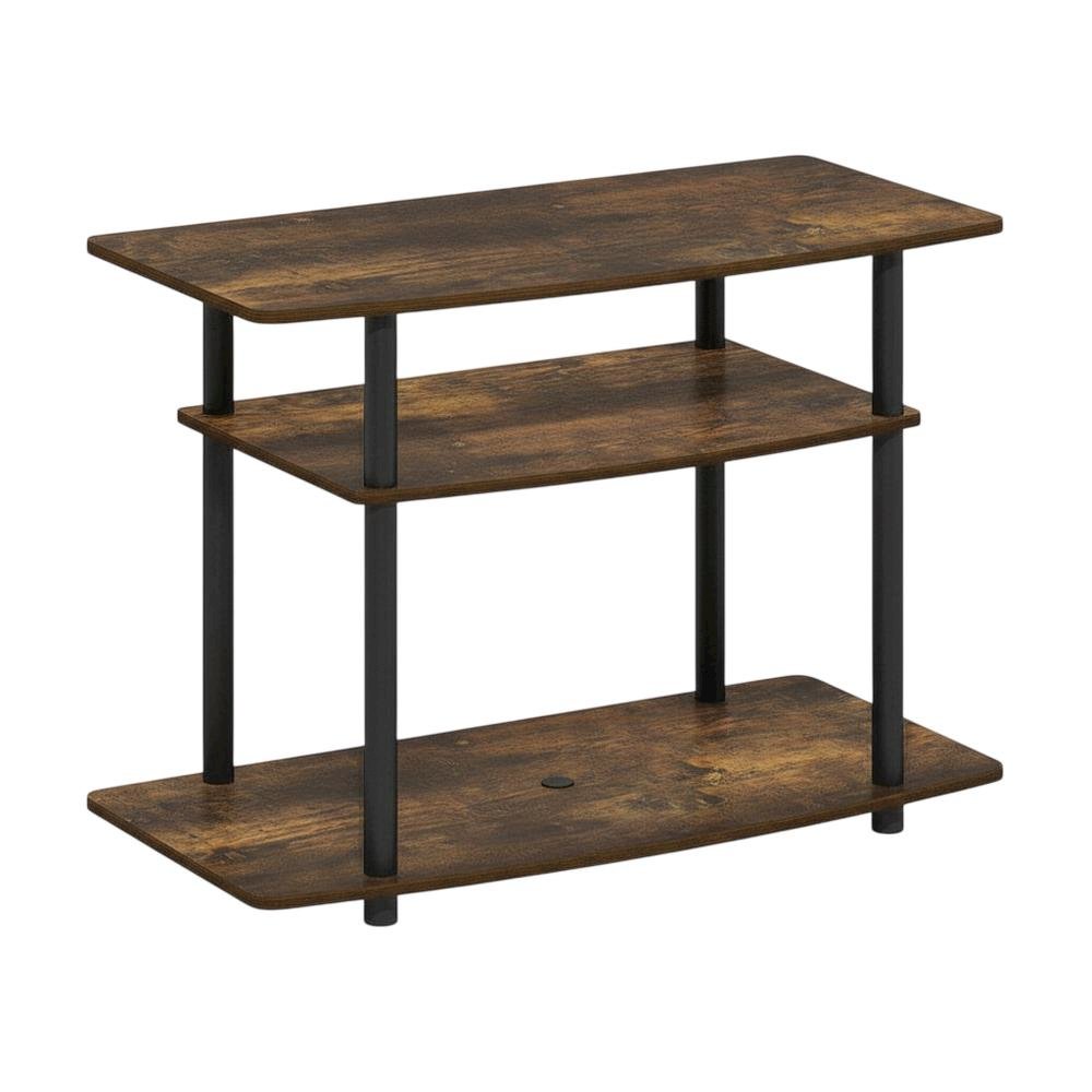 Gold 3-Tier TV Stand with Rubberwood & Walnut Veneer, Sturdy Multi-Level Design. Picture 1