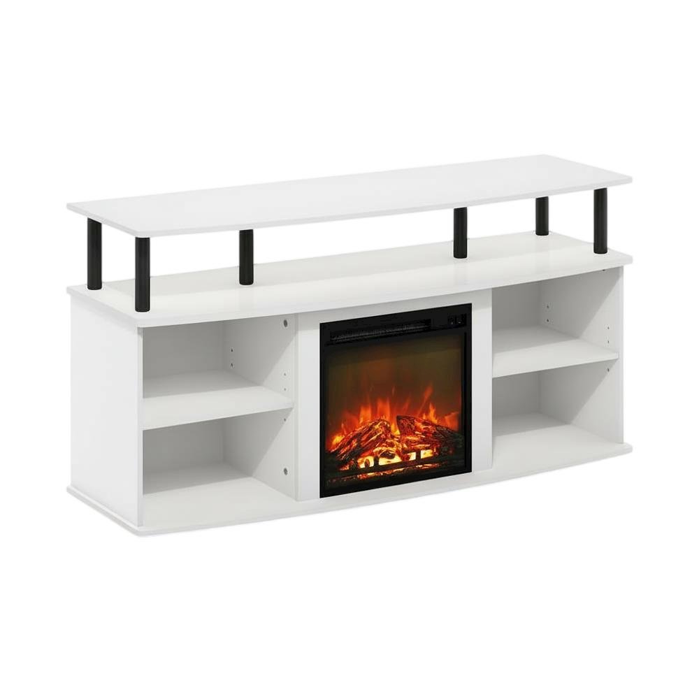 White open shelving, fireplace entertainment center, 55-inch TVs, rubberwood. Picture 4
