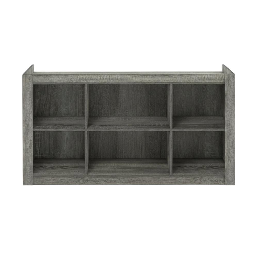 Wooden TV stand, open shelves, storage compartments, French Oak Grey finish. Picture 4