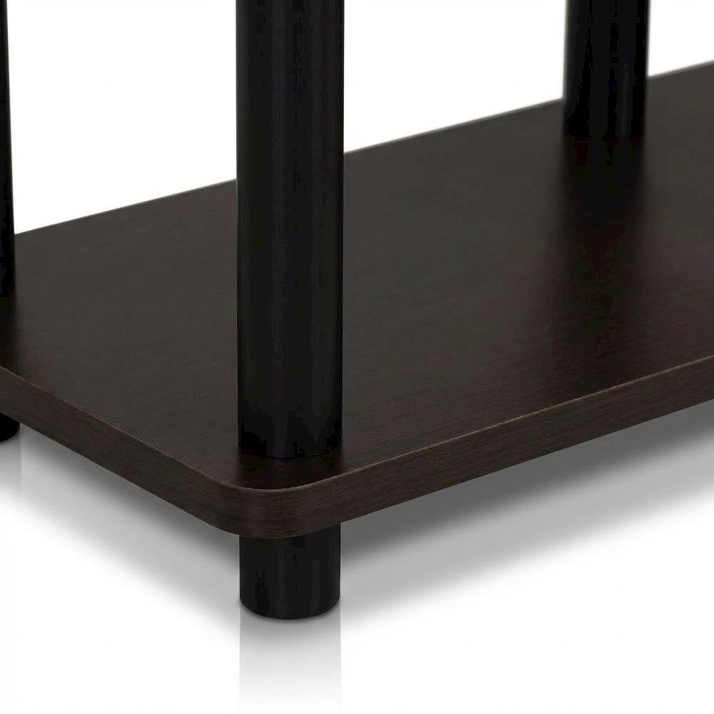 Dark Brown/Black 3-Tier TV Stand with Composite Wood and Plastic Poles. Picture 6