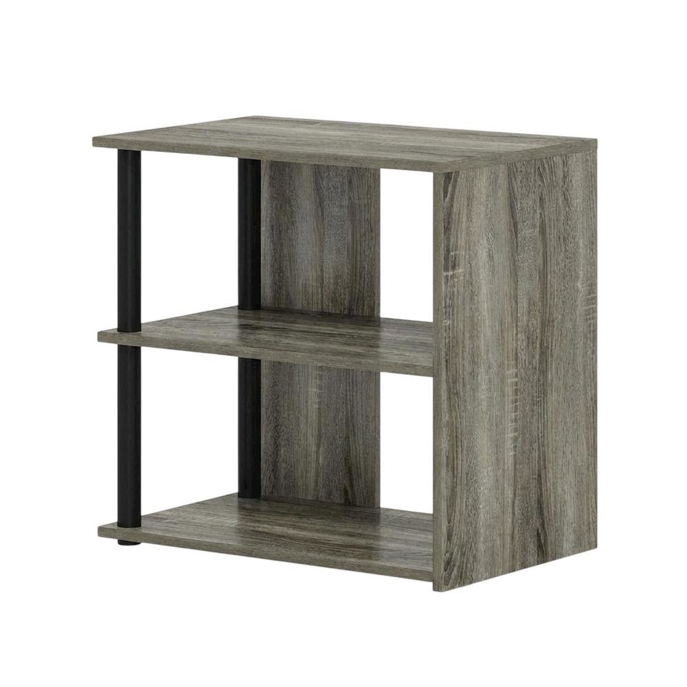 French Oak and Black Finish 2-Tier End Table with Stylish Storage. Picture 1