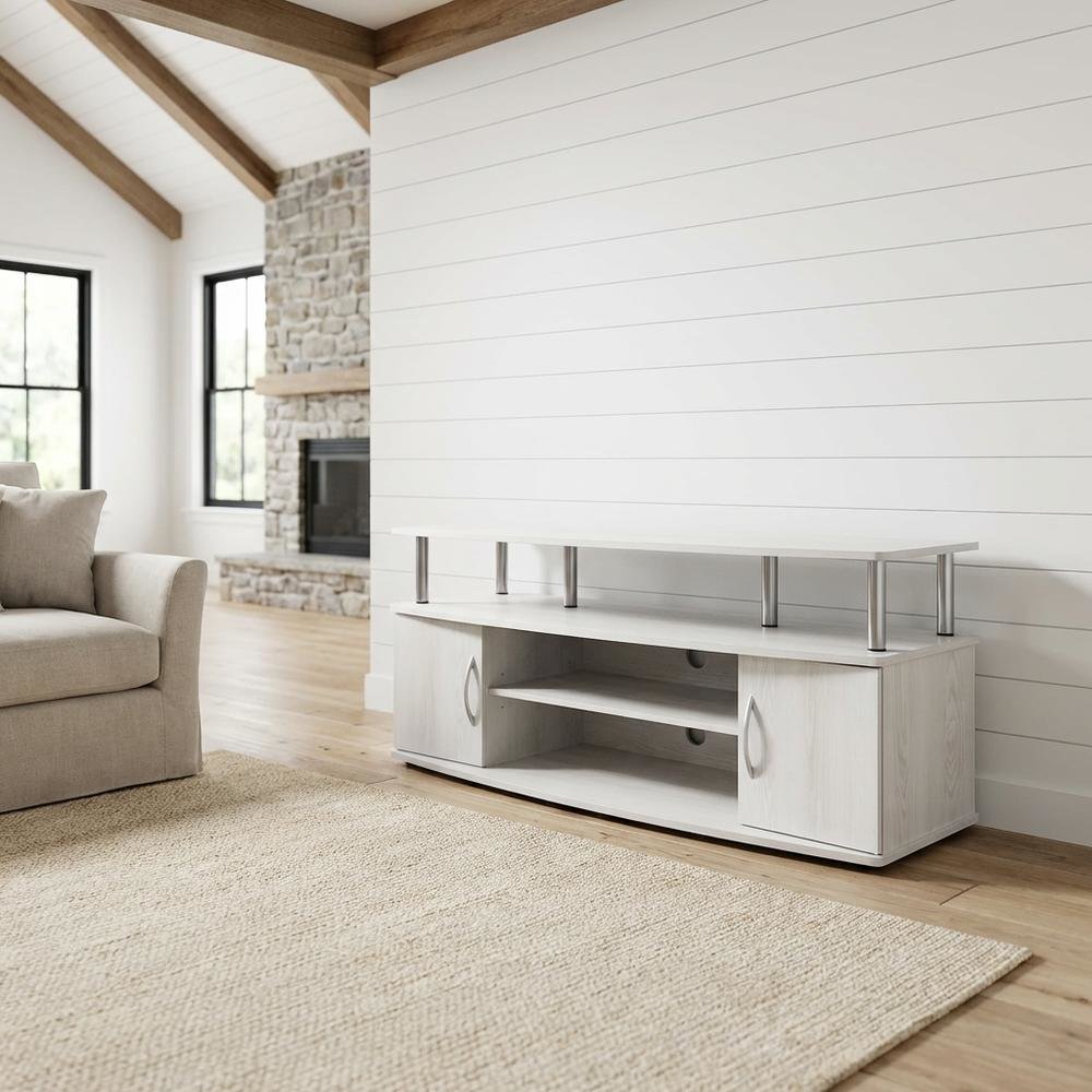 White wood entertainment center for TVs up to 55 inches with ample storage space. Picture 2