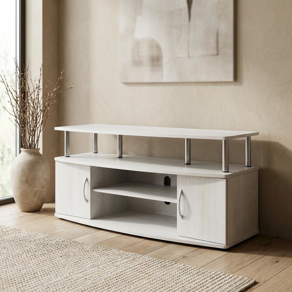 White wood entertainment center for TVs up to 55 inches with ample storage space. Picture 3
