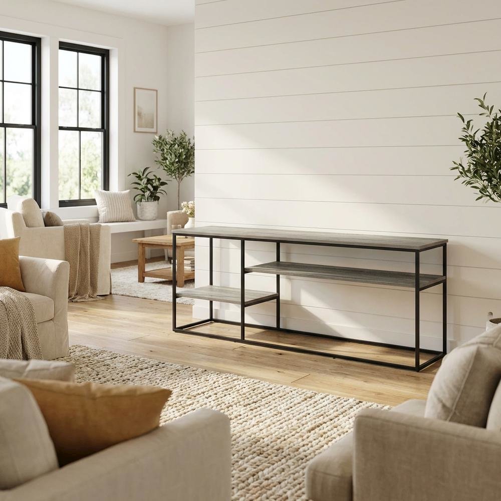 Modern TV Stand for 65 Inch TV with Wood Construction and Elegant Grey Finish. Picture 3