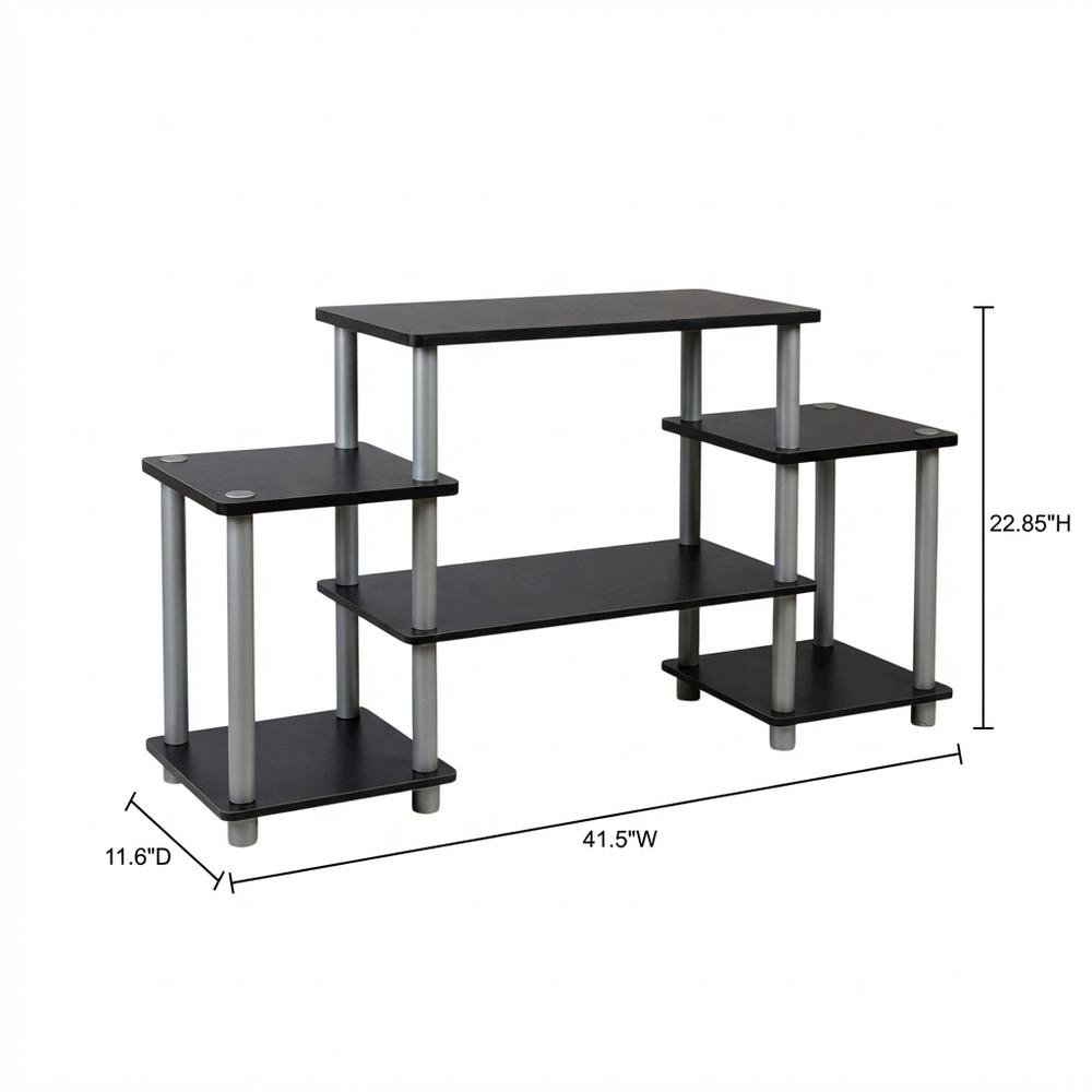 Black/Grey no tools entertainment center with modern design, sturdy construction. Picture 7