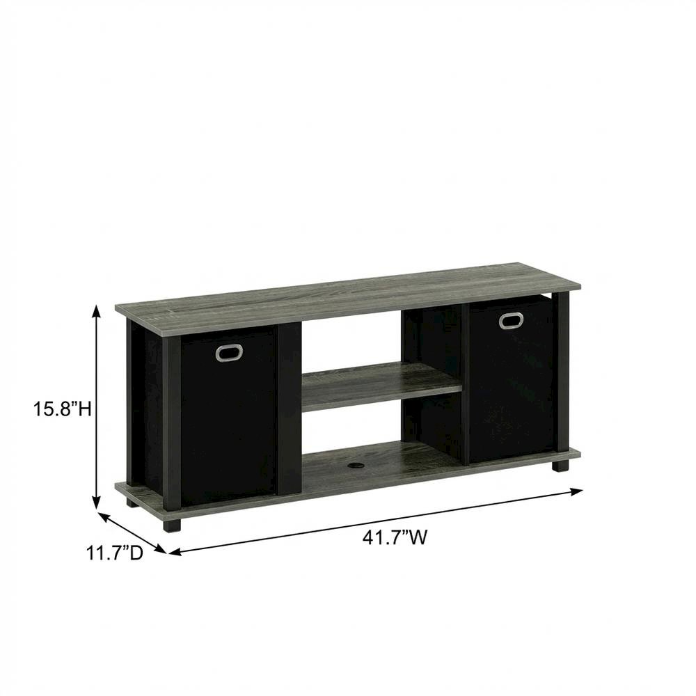 Wood Entertainment Center with Storage Bins in French Oak and Black Finish. Picture 7