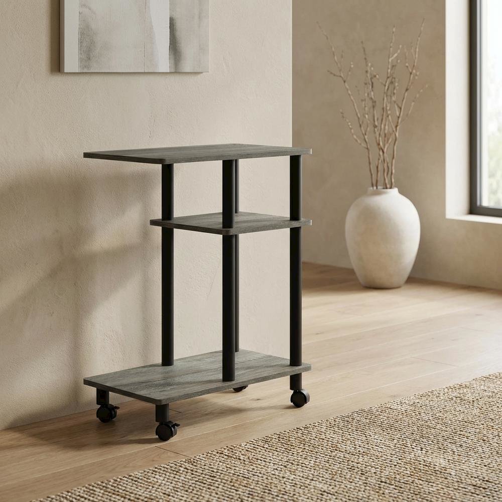 French Oak Grey, U-Shape Sofa Side Table, Rolling Casters. Picture 2