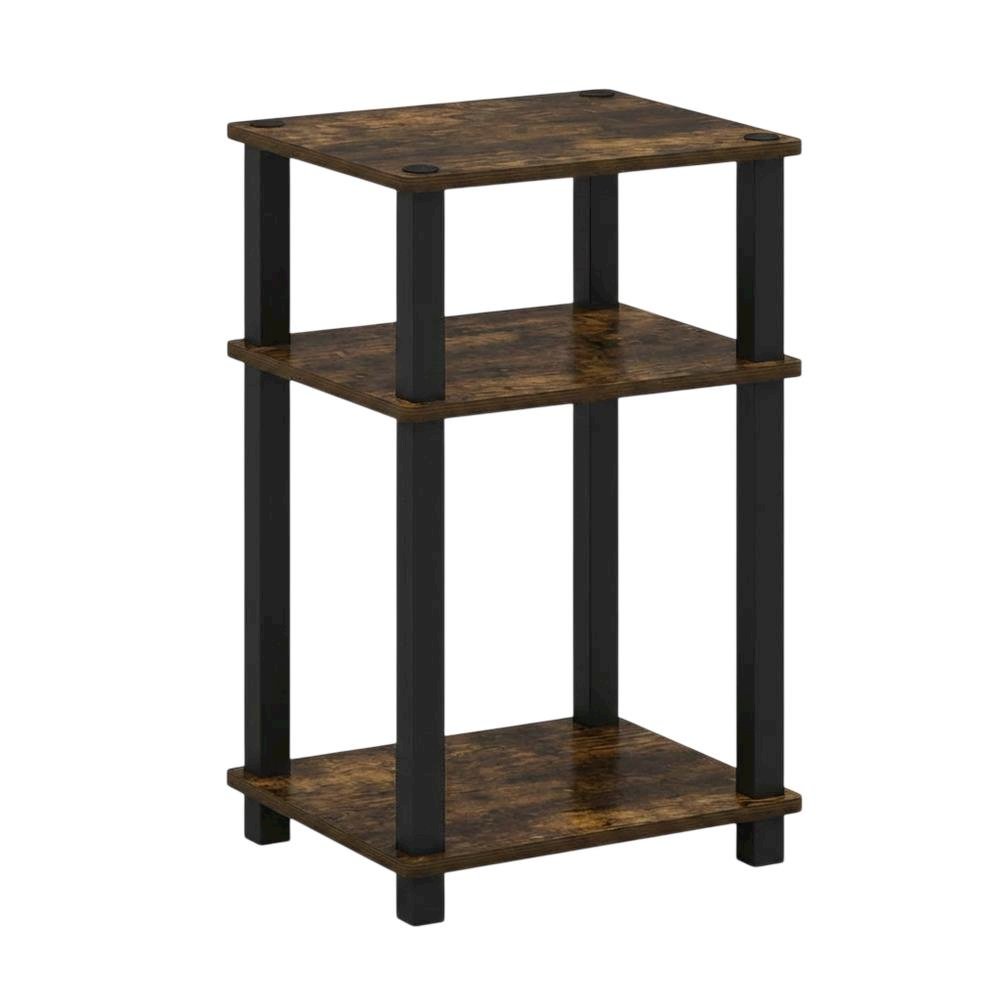 Amber Pine and Black 3-Tier End Table with Open Shelving and Modern Style. Picture 1