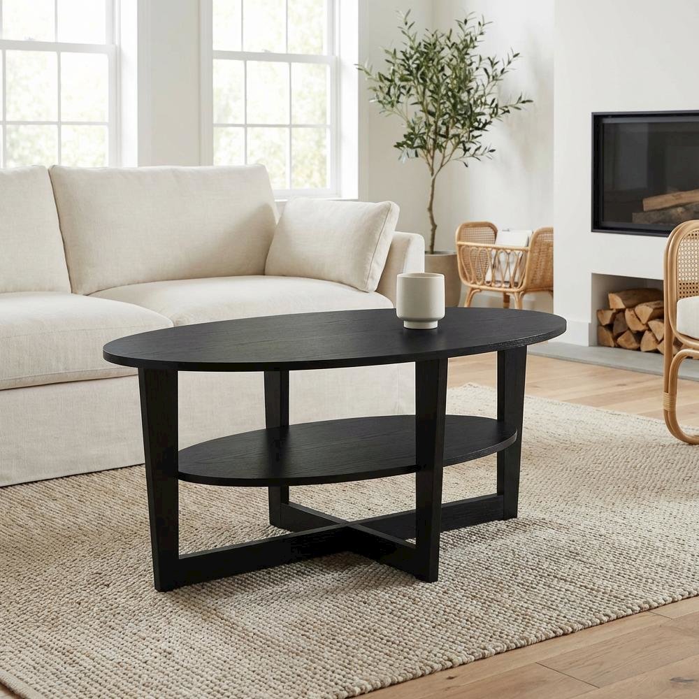 Round Walnut Coffee Table with Sturdy Wood Base and Smooth Finish. Picture 3