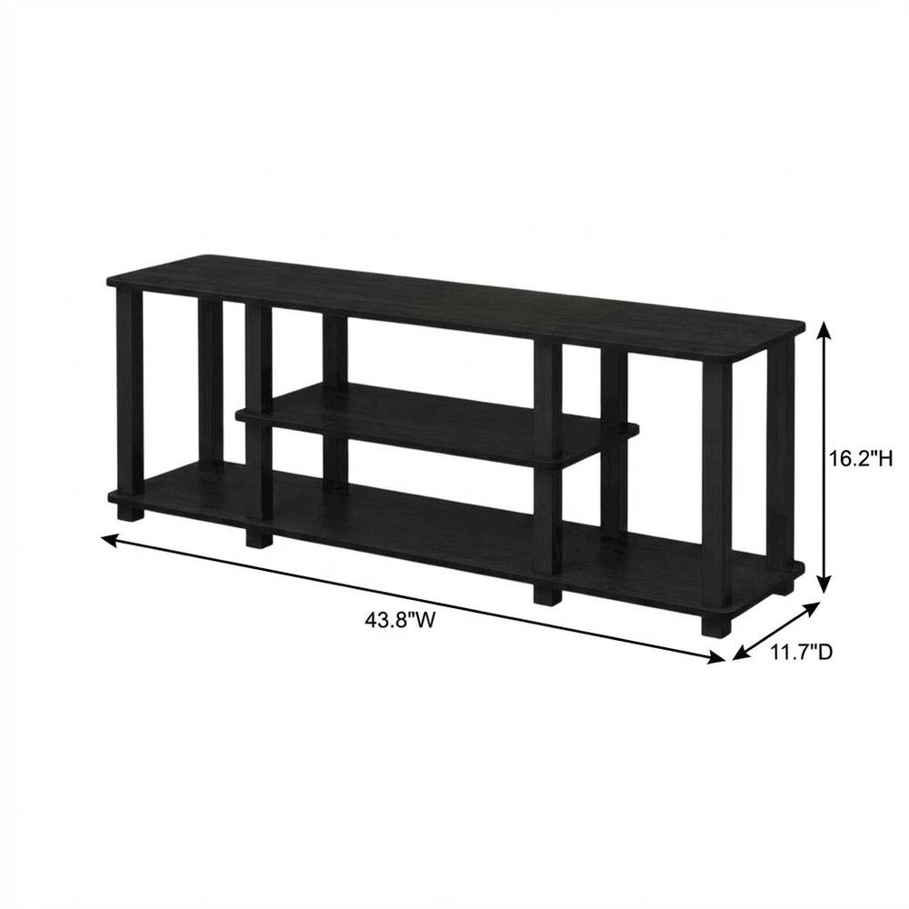 Black wood TV stand,  3-tier design, square tube frame, entertainment setup. Picture 7