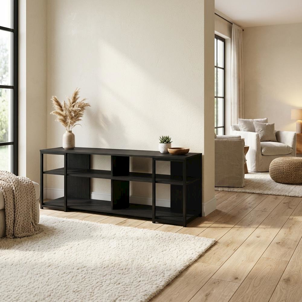 Modern TV Stand for 65-Inch Screens with Metal and Wood Finish. Picture 3