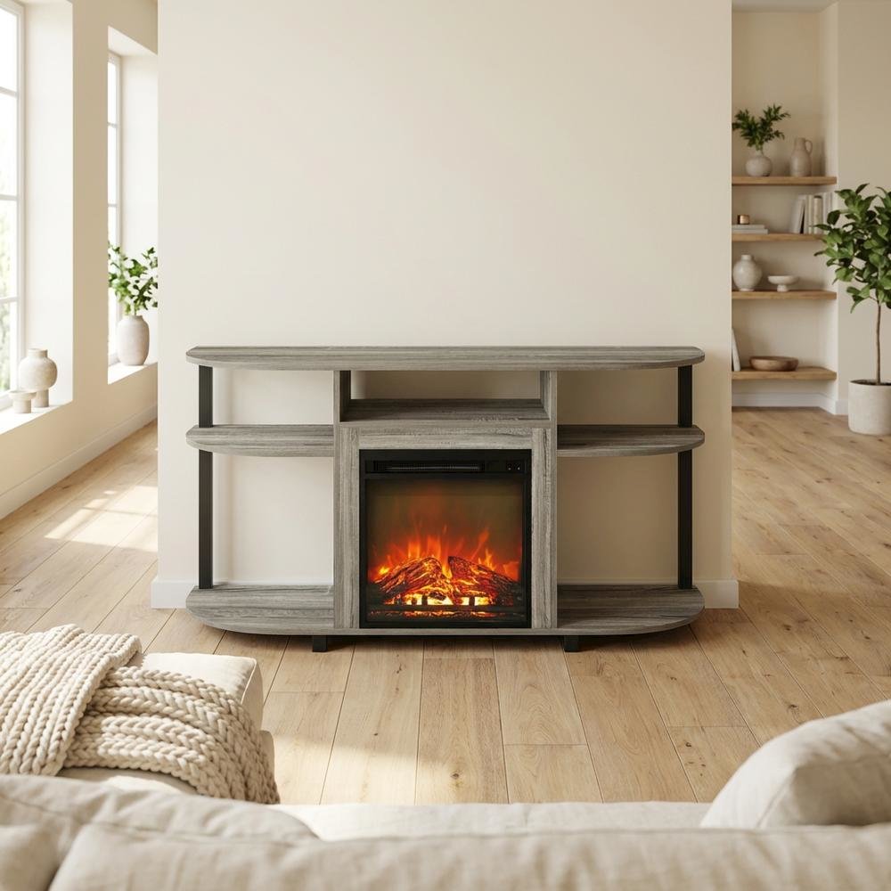 Gray entertainment center stand, fireplace insert, TV up to 55 inches, solid. Picture 3