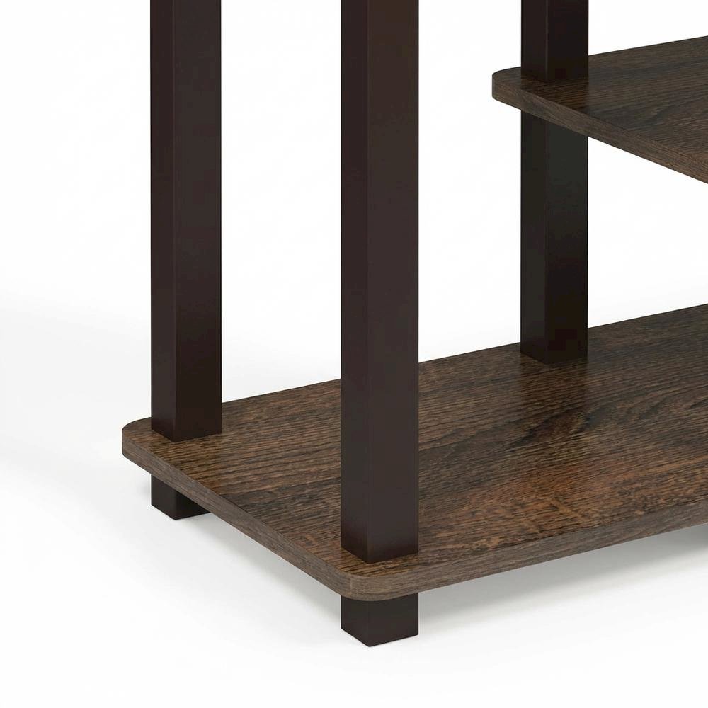 Walnut Brown 3-Tier TV Stand with Modern Wood Finish and Square Tube Design. Picture 6