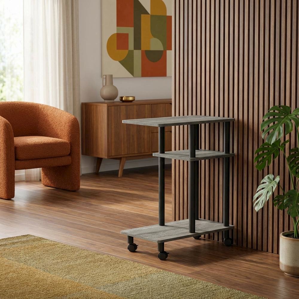 French Oak Grey, U-Shape Sofa Side Table, Rolling Casters. Picture 3