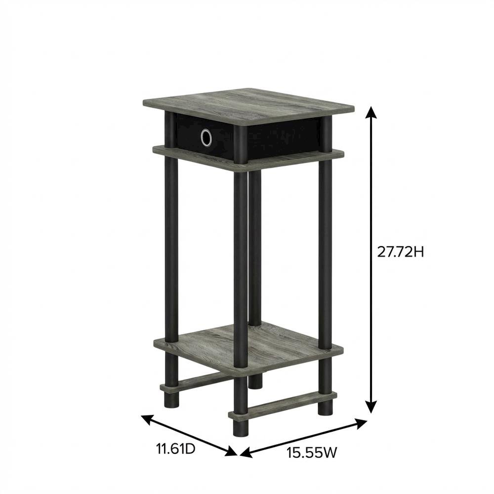 French Oak Grey and Black Tall End Table with Storage Bin. Picture 7