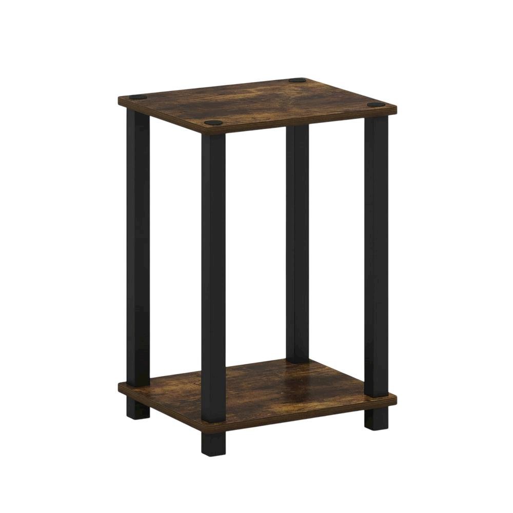 Small Amber Pine and Black End Table with Sleek Design. Picture 1