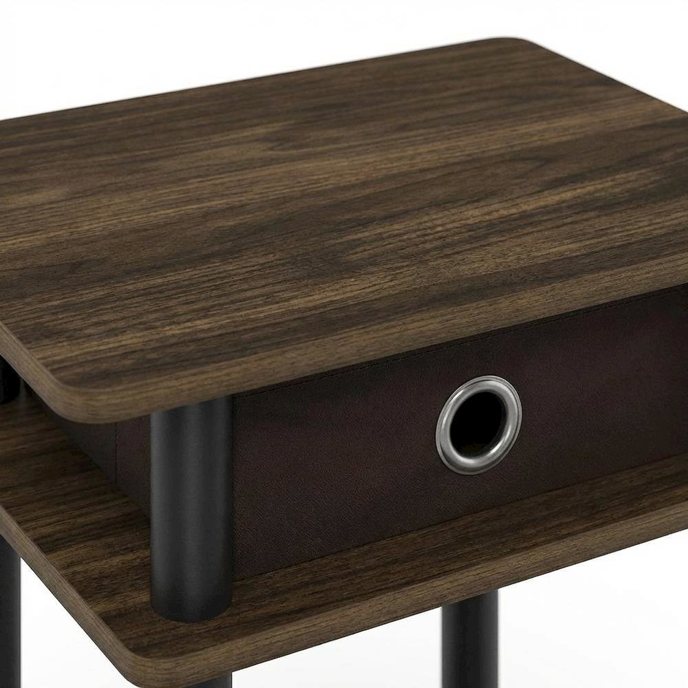 Tall end table with storage bin in dark walnut and black finish, set of 2. Picture 5