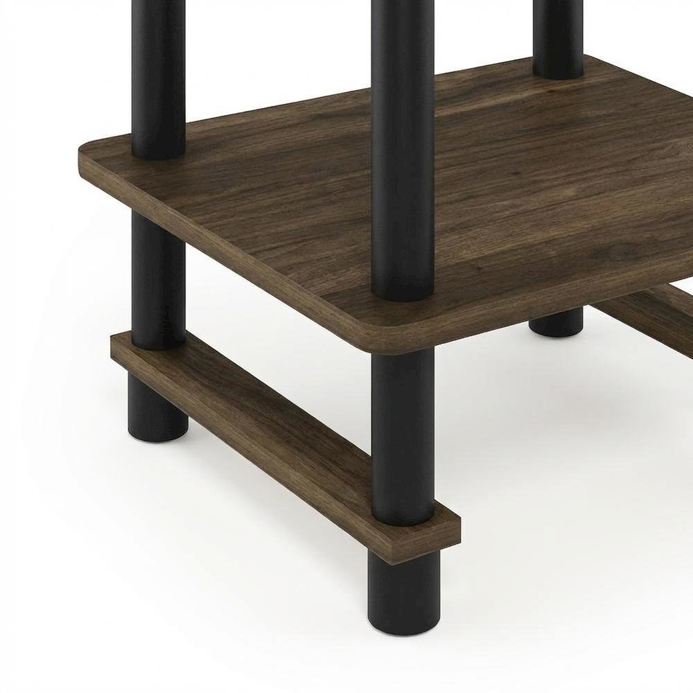 Tall end table with storage bin in dark walnut and black finish, set of 2. Picture 6