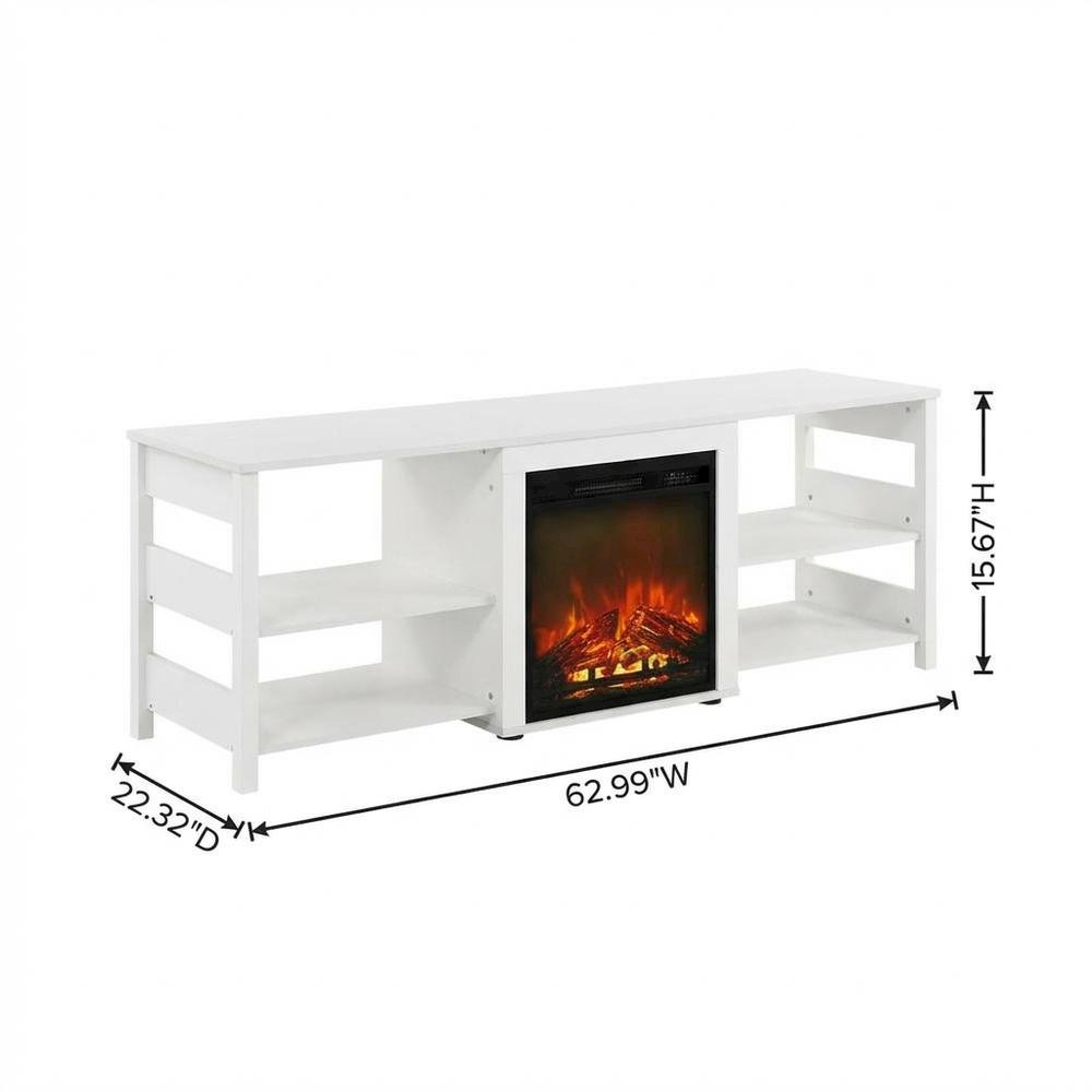 White Emboss TV Stand with Fireplace and Wooden Finish. Picture 7