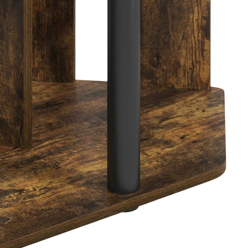 Wood TV Stand, Plastic Poles, Up to 43-Inch Screen in Amber Pine, Black. Picture 6