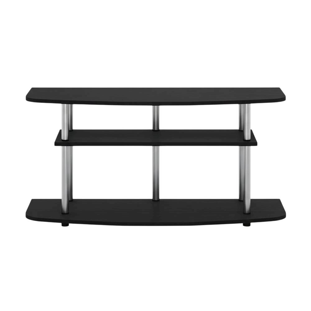 Wood TV stand in black oak finish, 3-tier open shelves, living room storage. Picture 4
