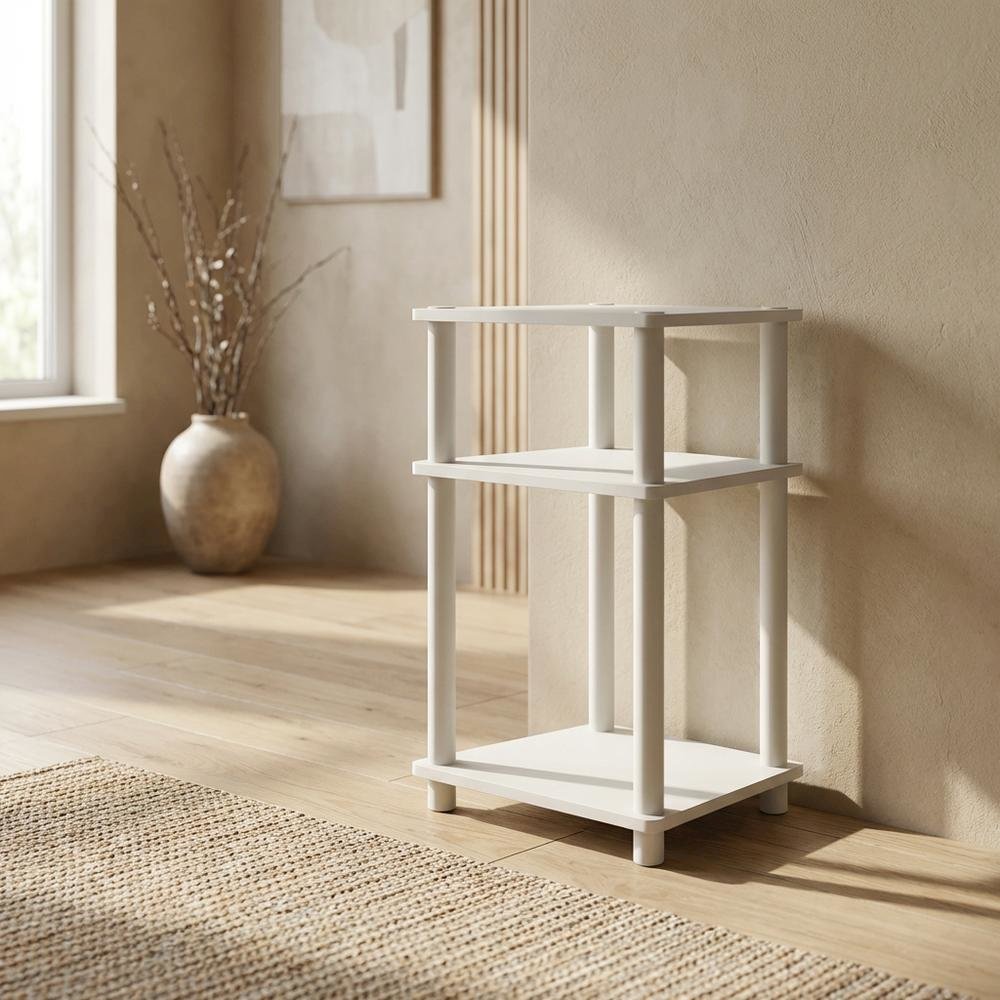 White 3-Tier End Table with Multi-level Storage and Modern Design. Picture 2