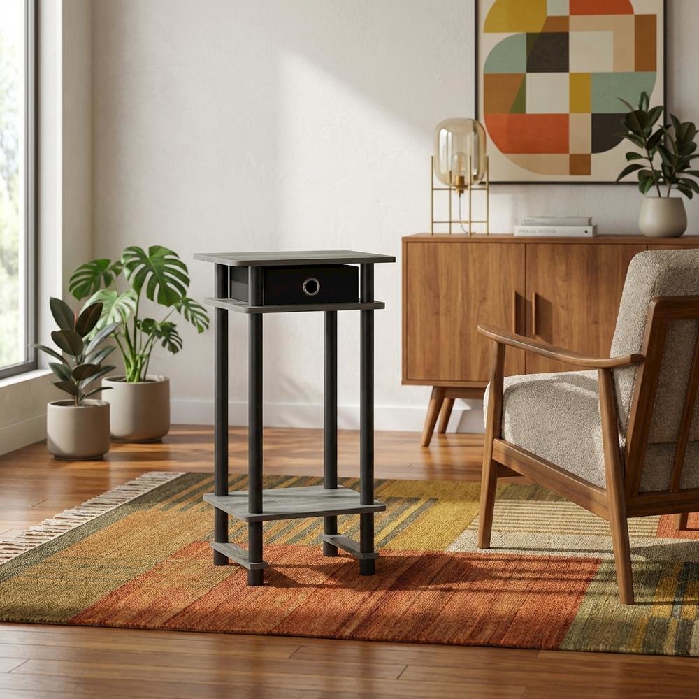 French Oak Grey and Black End Table Set with Storage Bins, Modern Style. Picture 2