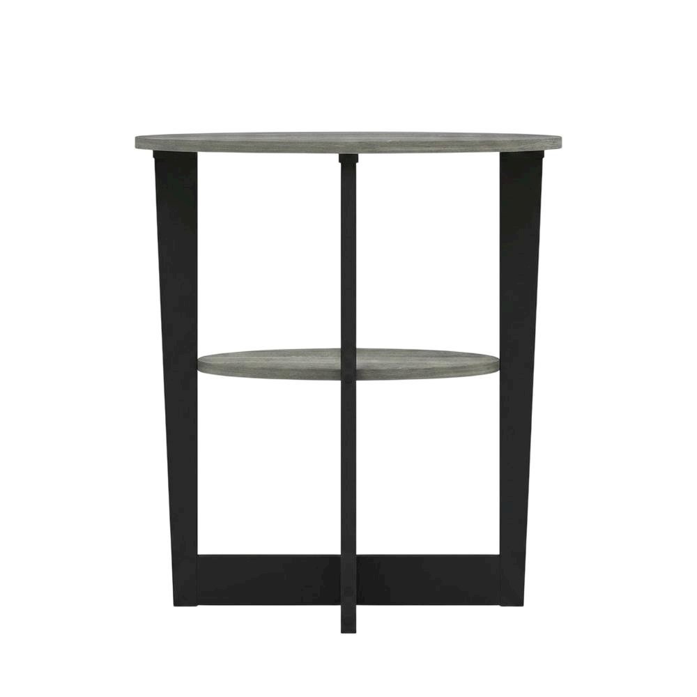 Grey oval end table with stylish French oak finish and modern design. Picture 4